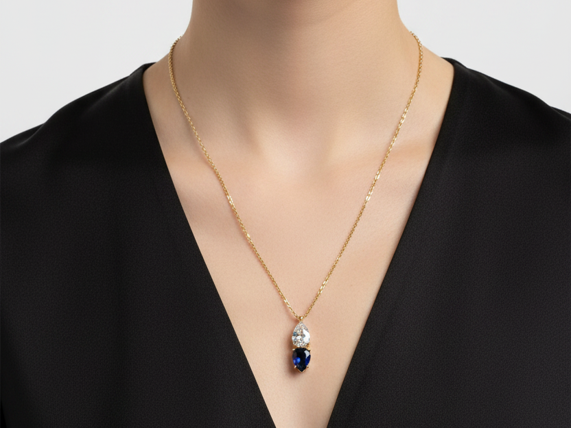 Yellow Plated Silver Sapphire & White CZ Necklace