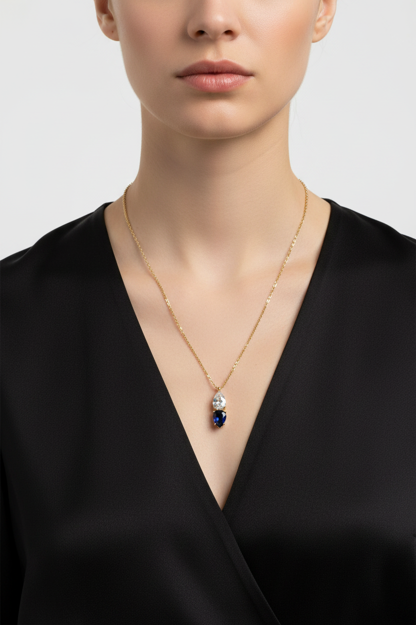 Yellow Plated Silver Sapphire & White CZ Necklace