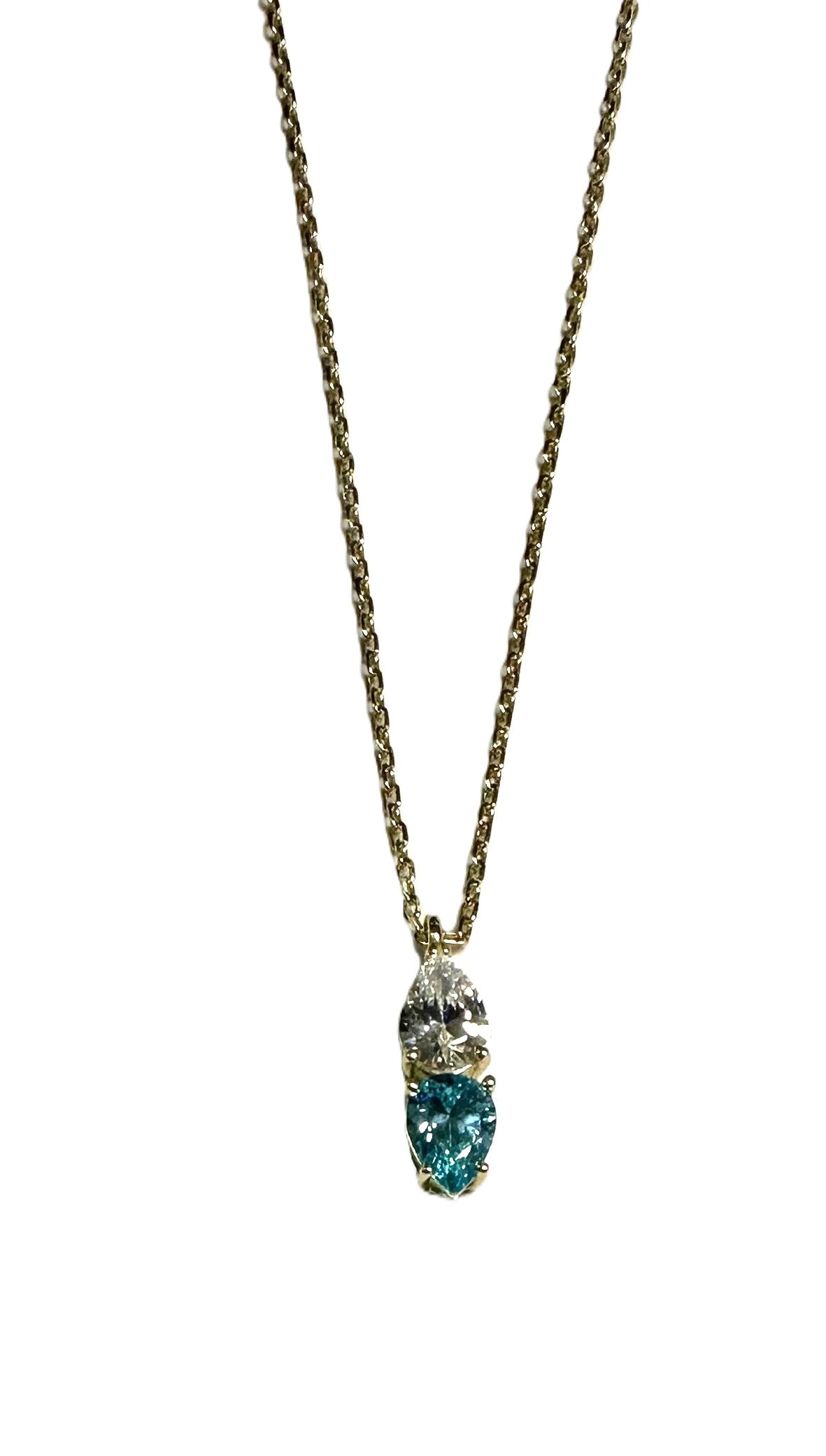 Yellow Plated Silver Aquamarine & White CZ Necklace