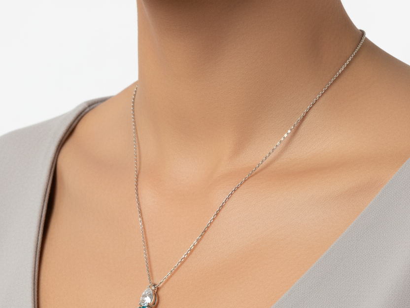 Yellow Plated Silver Aquamarine & White CZ Necklace