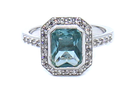 A Aquamarine & White Cubic Zirconia Ring