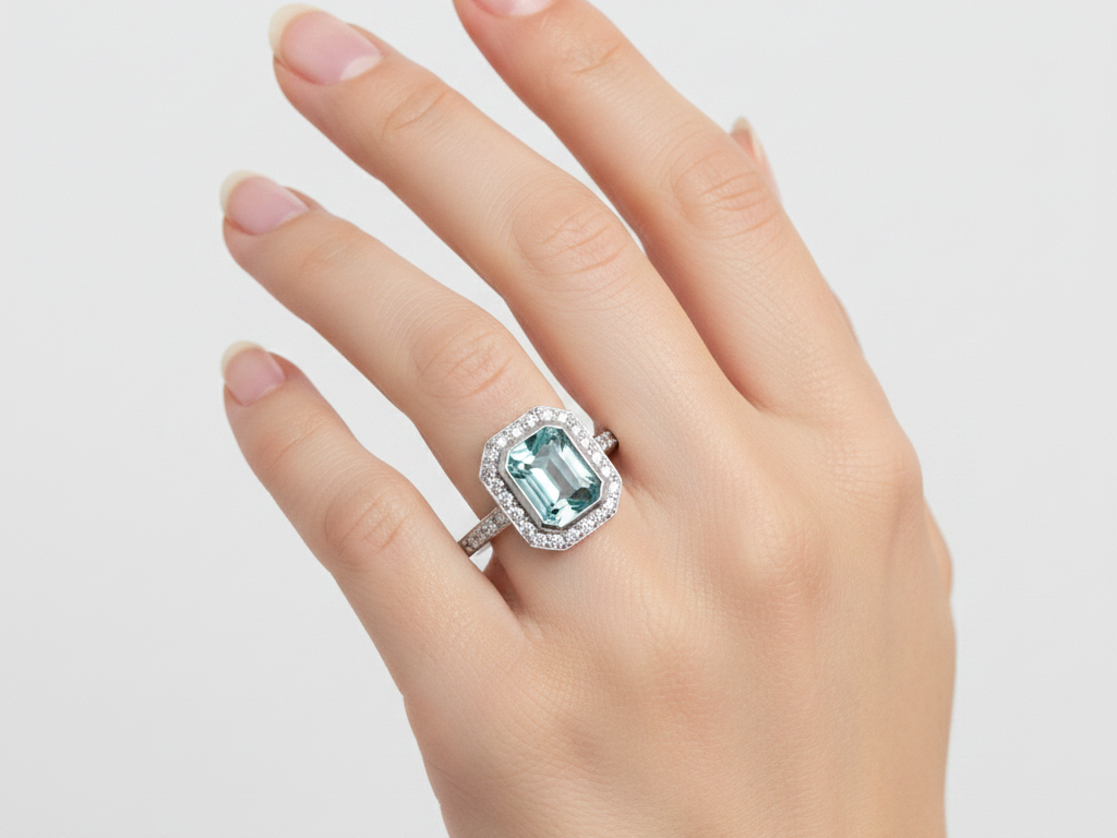 A Aquamarine & White Cubic Zirconia Ring