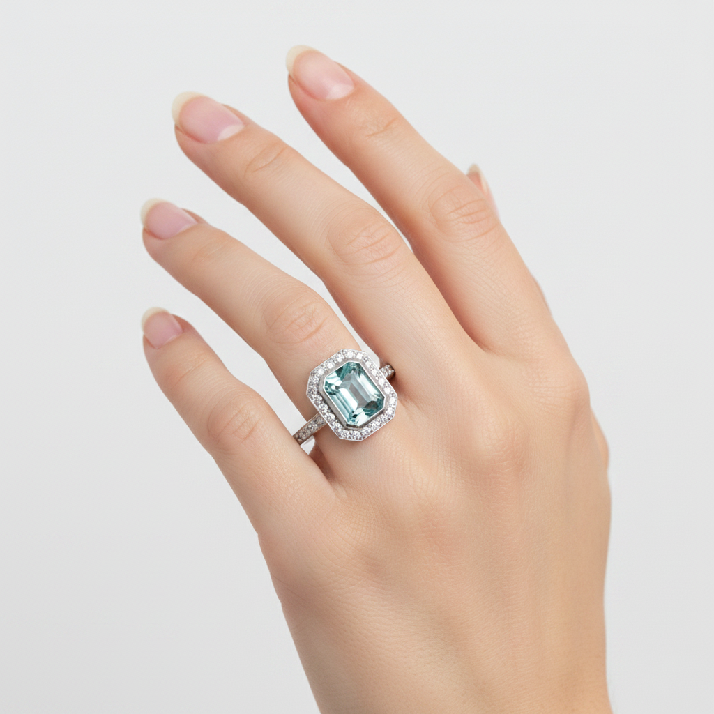 A Aquamarine & White Cubic Zirconia Ring