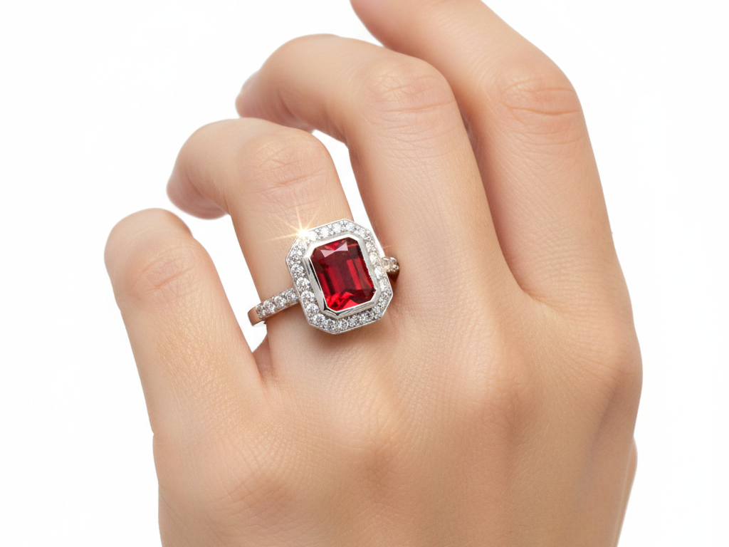 A Ruby and White Cubic Zirconia Ring