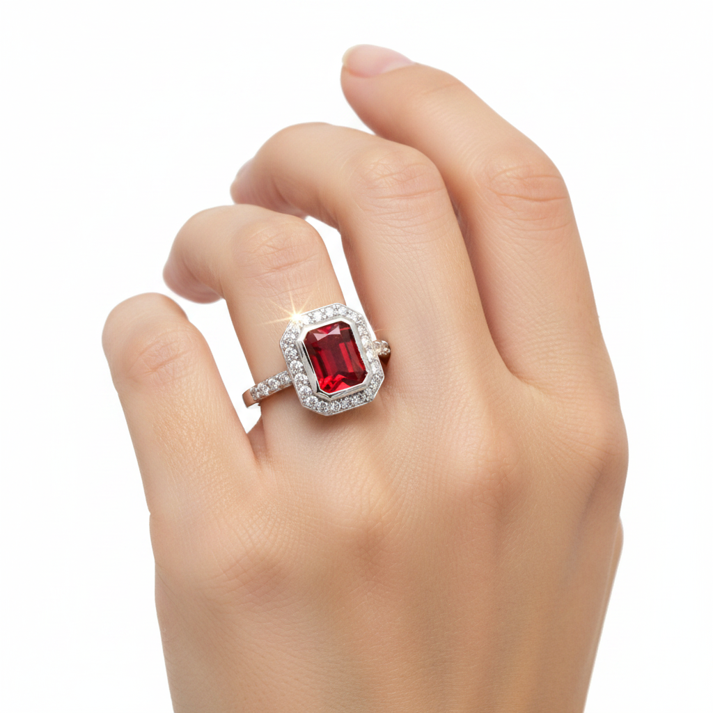 A Ruby and White Cubic Zirconia Ring