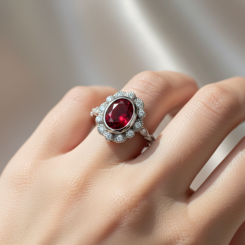 A Ruby And White Cubic Zirconia Ring