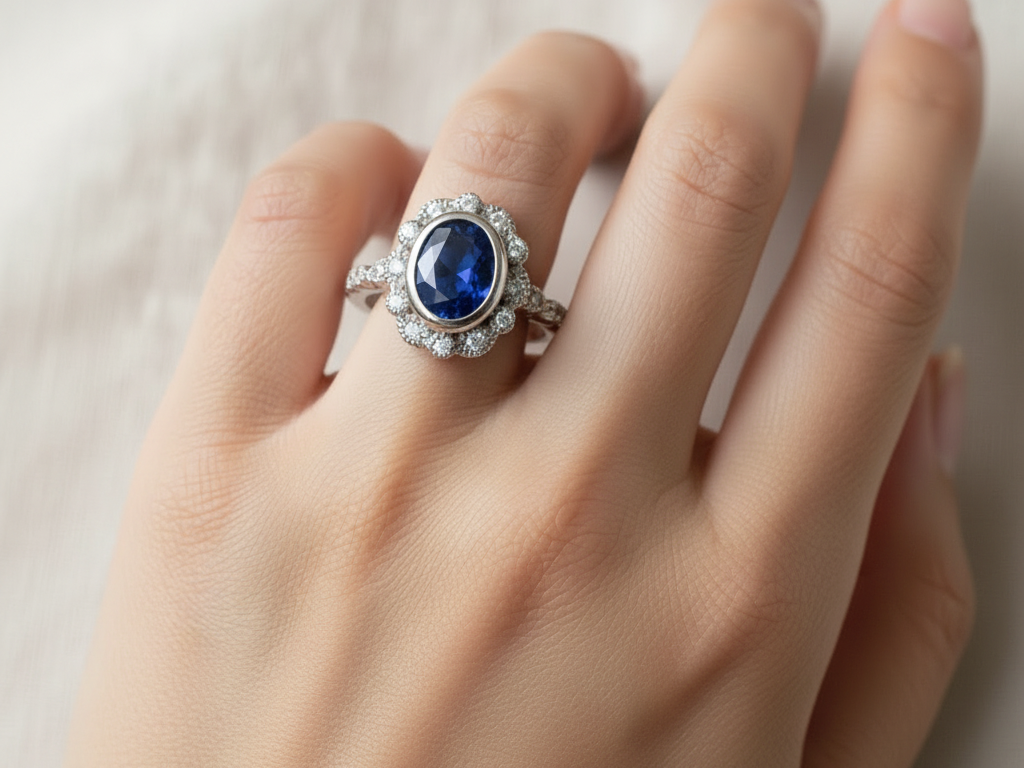 A Sapphire Cubic Zirconia Ring