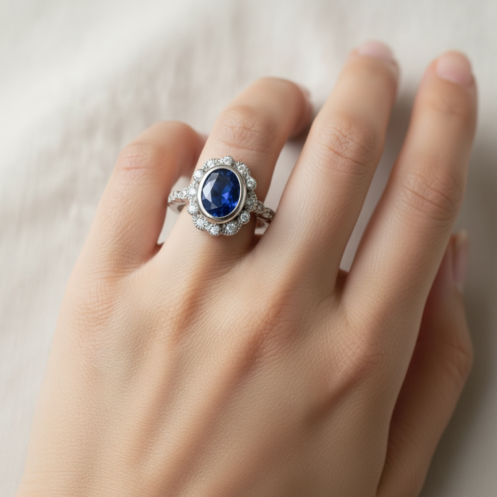 A Sapphire Cubic Zirconia Ring