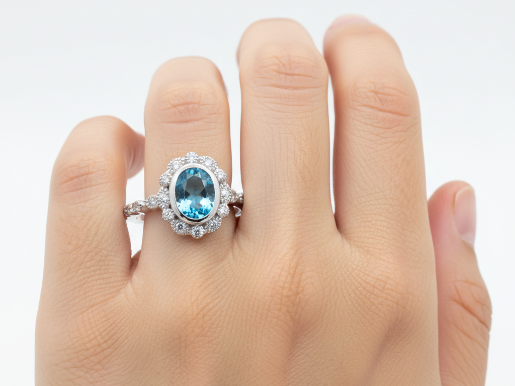 A Aqua Cubic Zirconia Ring