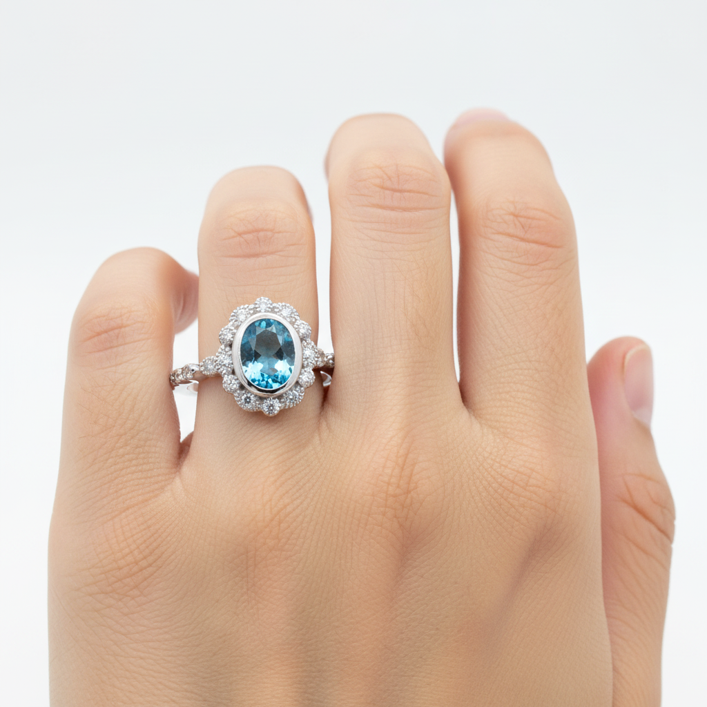 A Aqua Cubic Zirconia Ring
