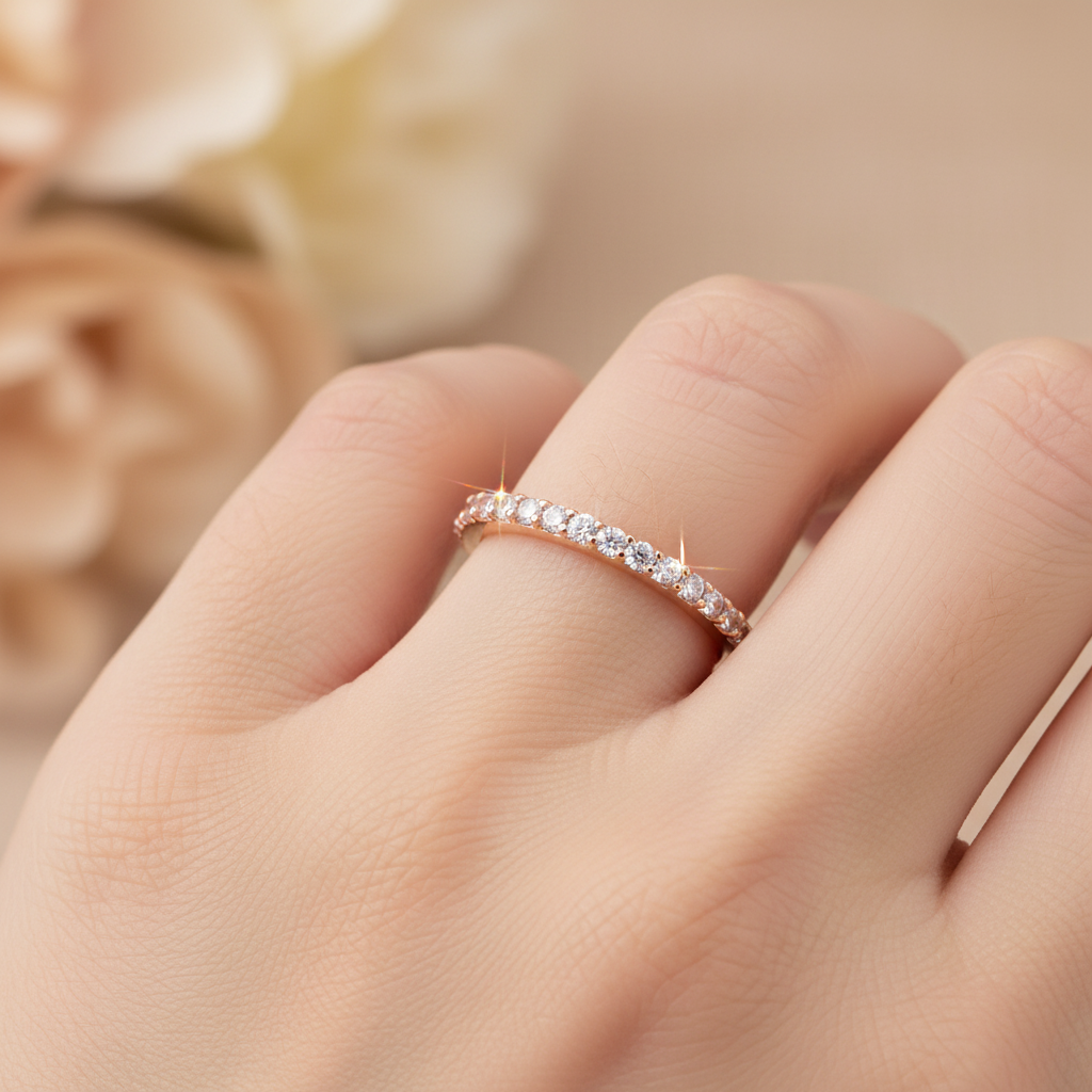 Silver with Rose Gold Plate Full Eternity Ring