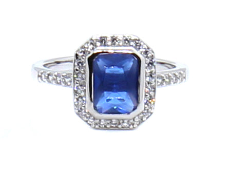 A Sapphire and White Cubic Zirconia Ring