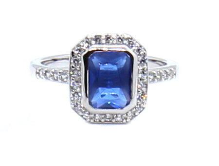 A Sapphire and White Cubic Zirconia Ring