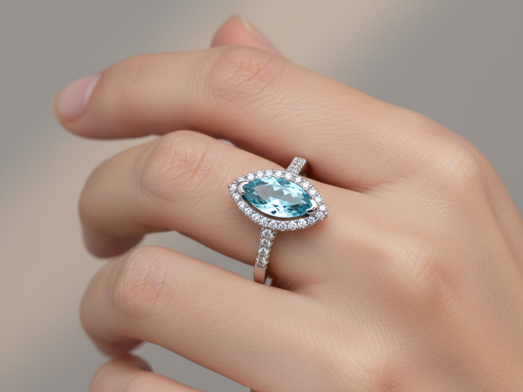 A Aquamarine & White Cubic Zirconia Ring
