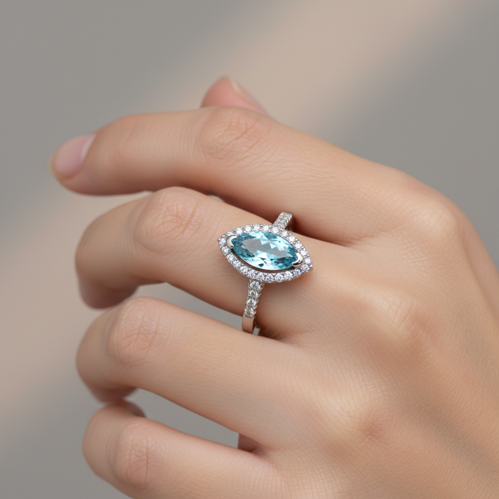 A Aquamarine & White Cubic Zirconia Ring