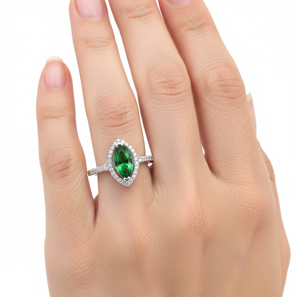 A Emerald & White Cubic Zirconia Ring