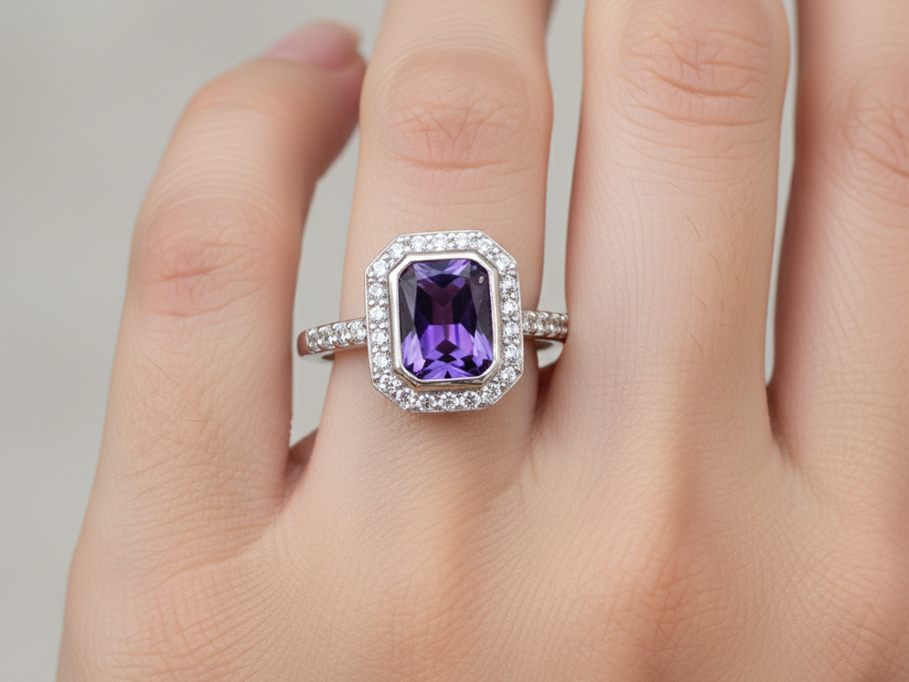 A Amethyst and White Cubic Zirconia Ring
