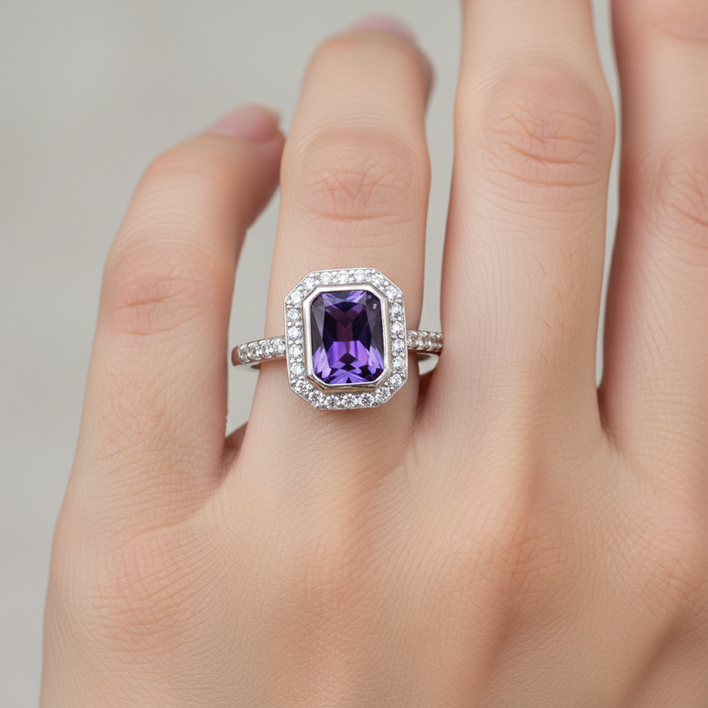 A Amethyst and White Cubic Zirconia Ring
