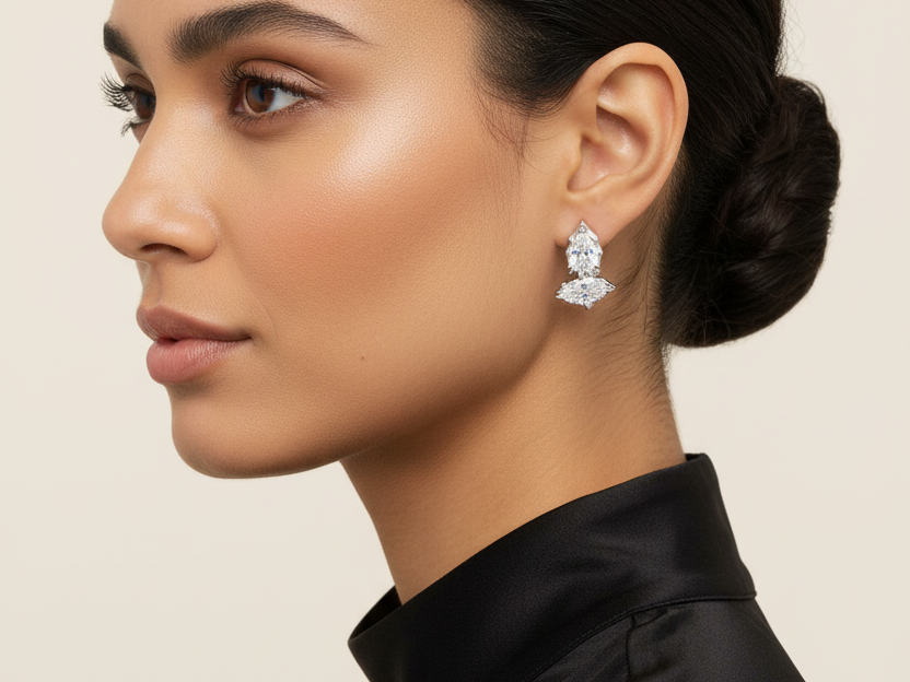 White Cubic Zirconia Silver Earring