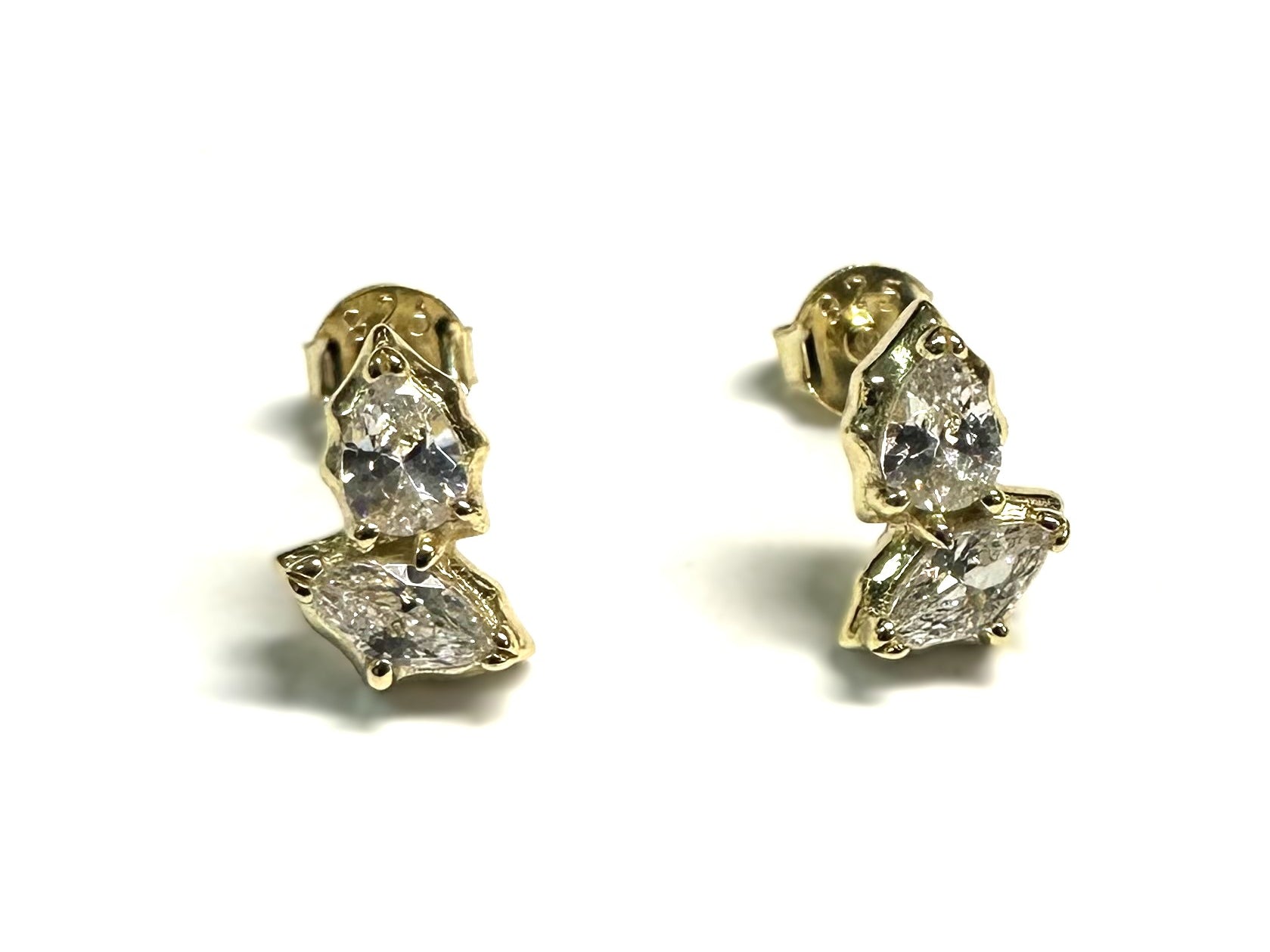 Yellow Plated White Cubic Zirconia Silver Earring