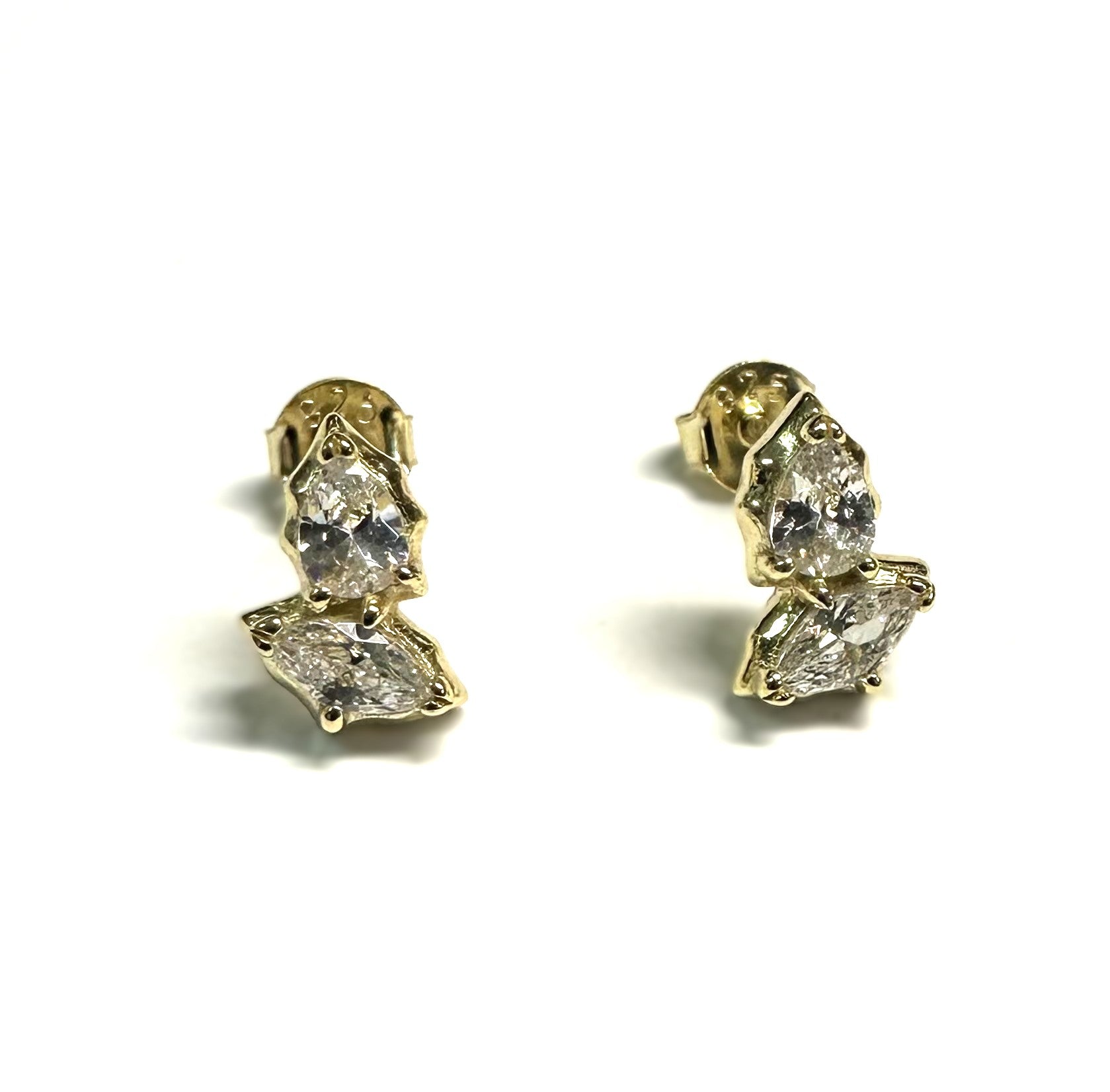Yellow Plated White Cubic Zirconia Silver Earring