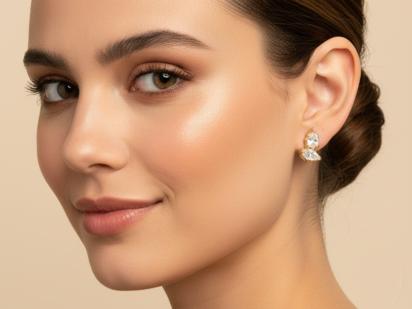 Yellow Plated White Cubic Zirconia Silver Earring