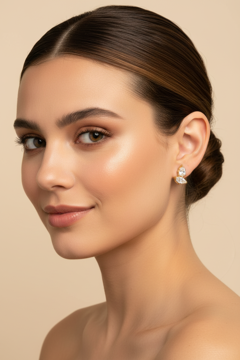 Yellow Plated White Cubic Zirconia Silver Earring