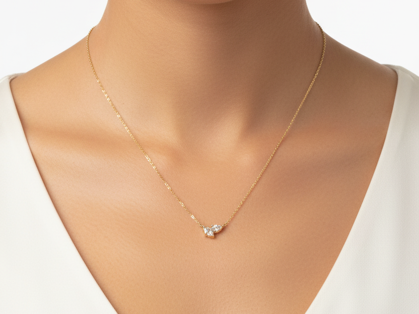 A Yellow plated Silver White CZ Necklace