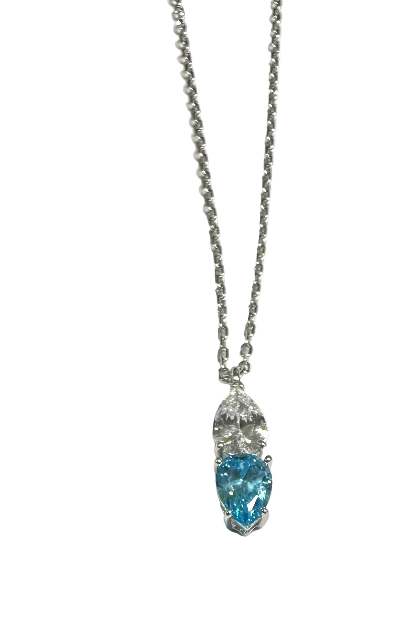 Silver Aquamarine & White CZ Necklace