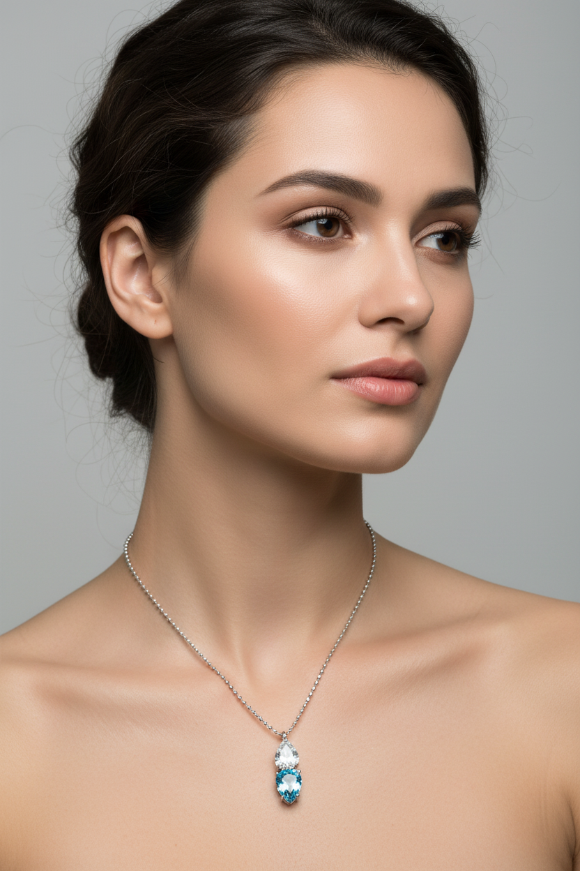 Silver Aquamarine & White CZ Necklace