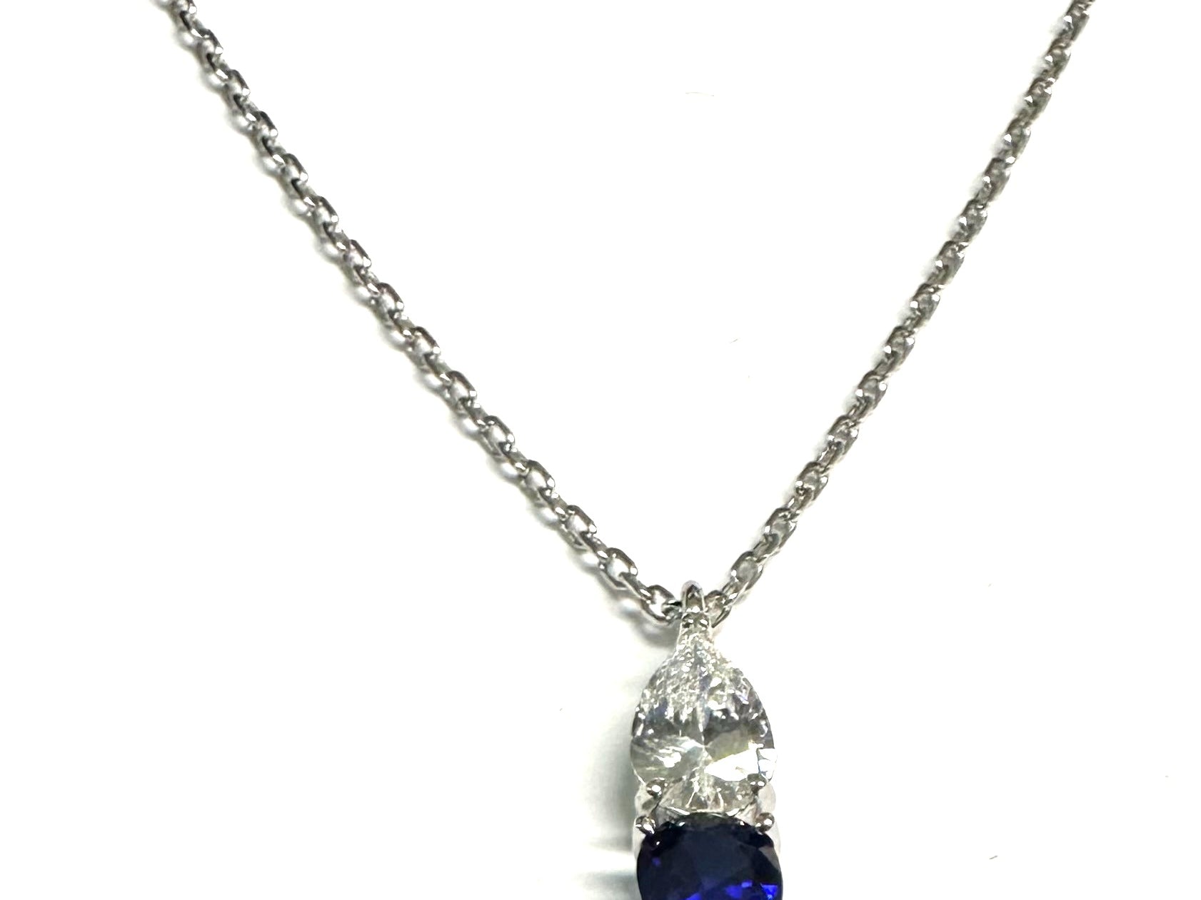 Silver Sapphire & White CZ Necklace
