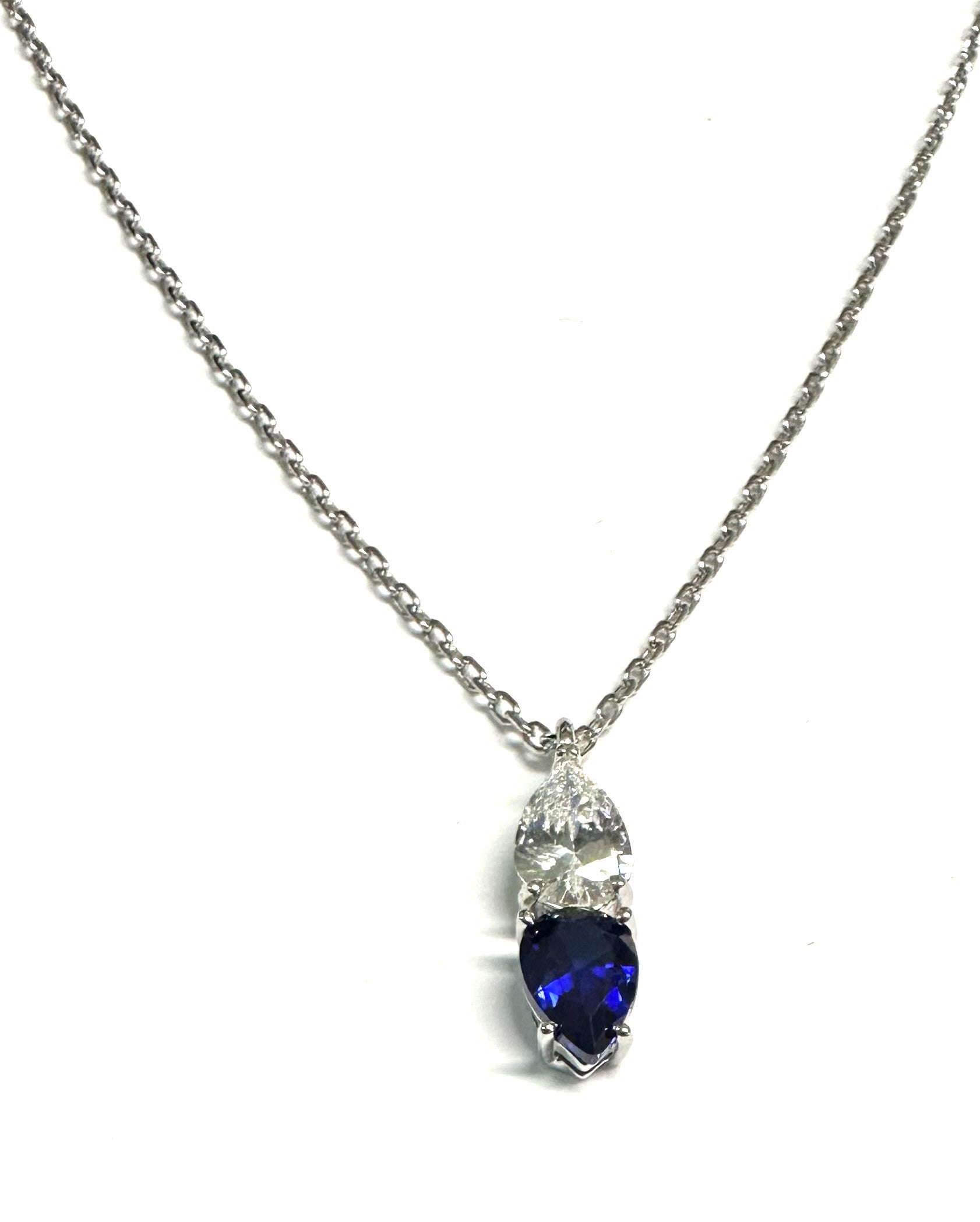 Silver Sapphire & White CZ Necklace