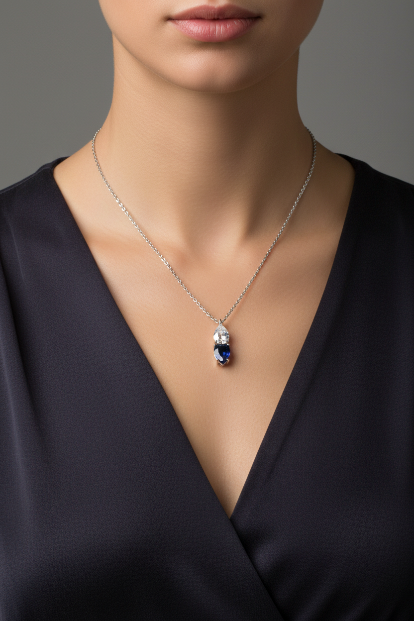 Silver Sapphire & White CZ Necklace