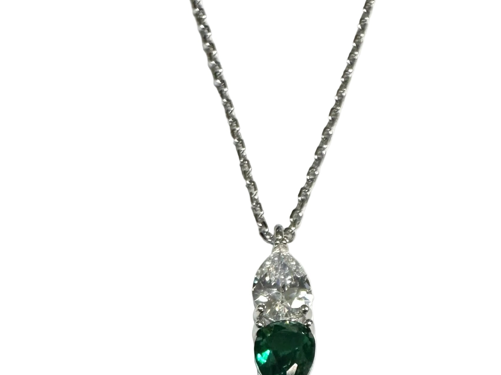 Silver Emerald & White CZ Necklace