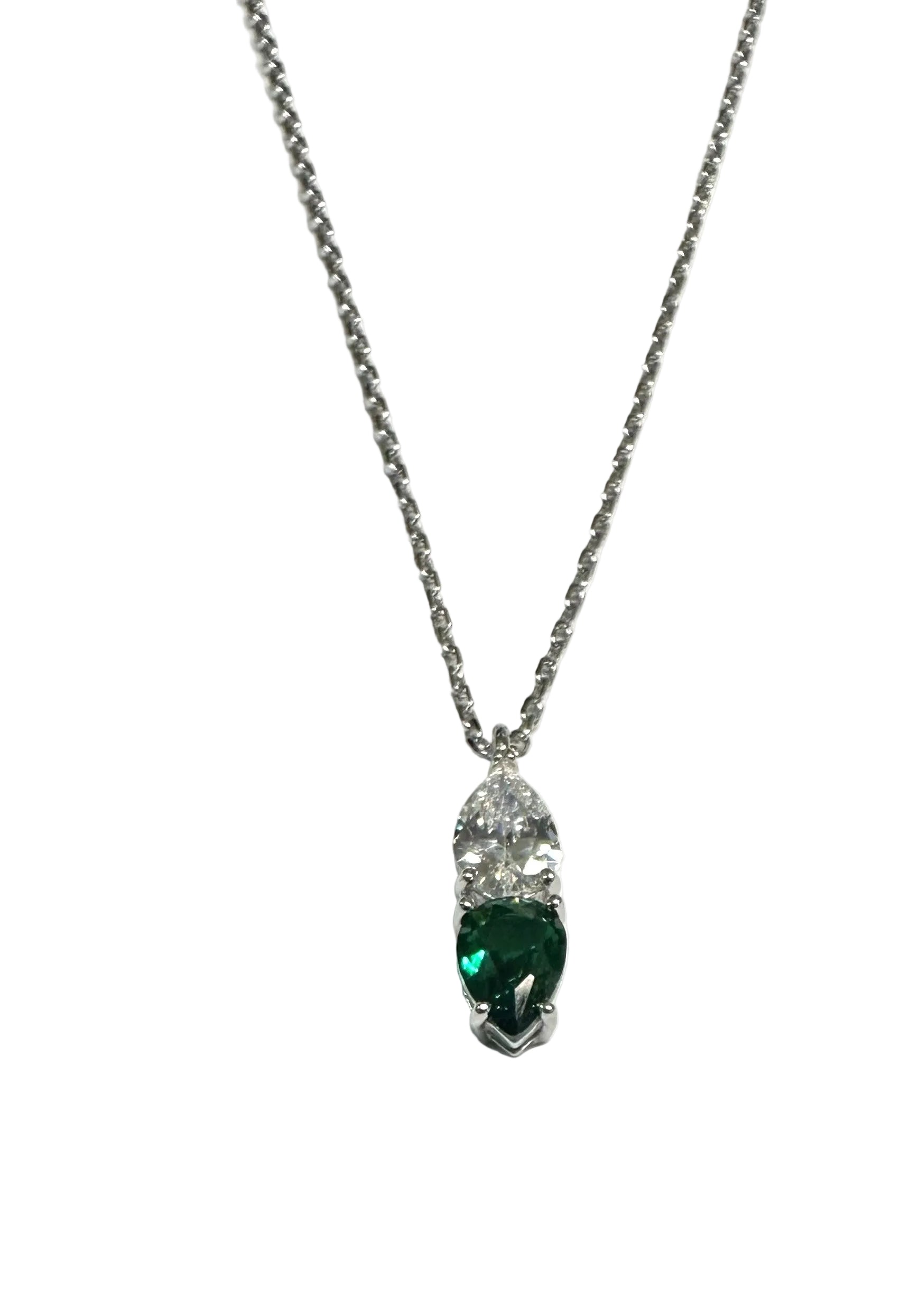 Silver Emerald & White CZ Necklace
