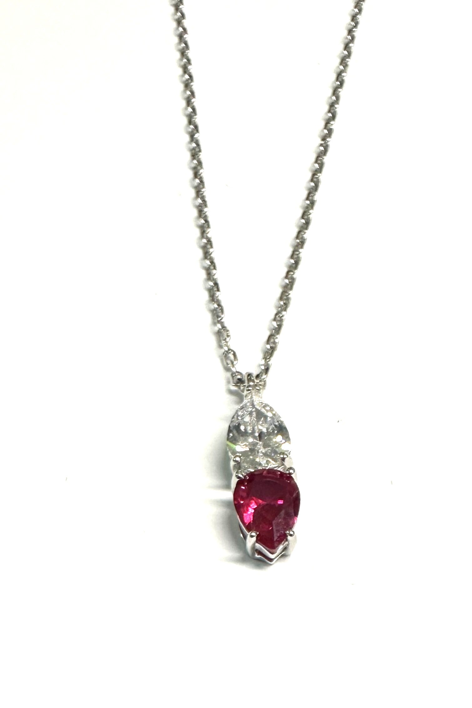 Silver Ruby & White CZ Necklace