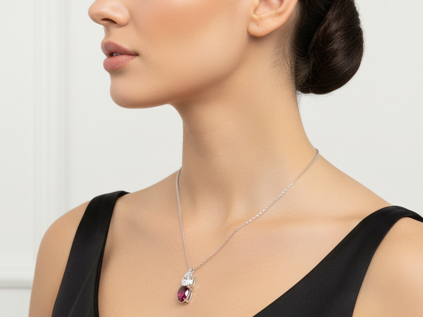 Silver Ruby & White CZ Necklace