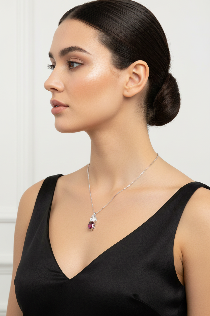 Silver Ruby & White CZ Necklace