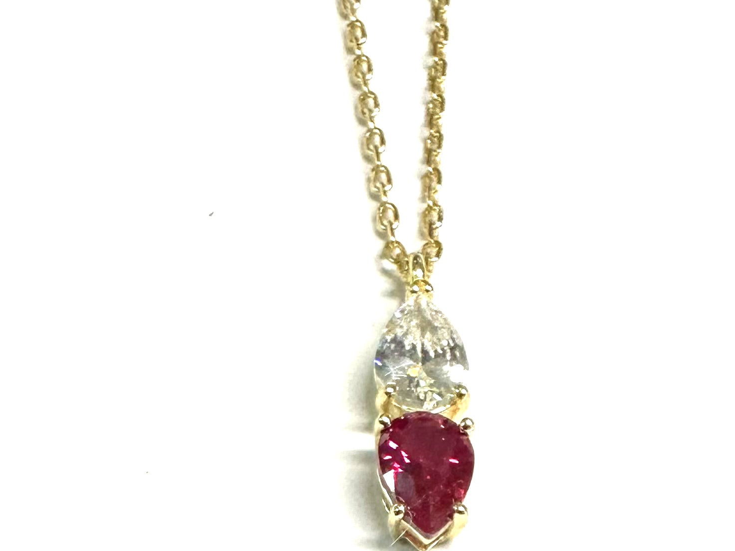 Yellow Plated Silver Ruby & White CZ Necklace