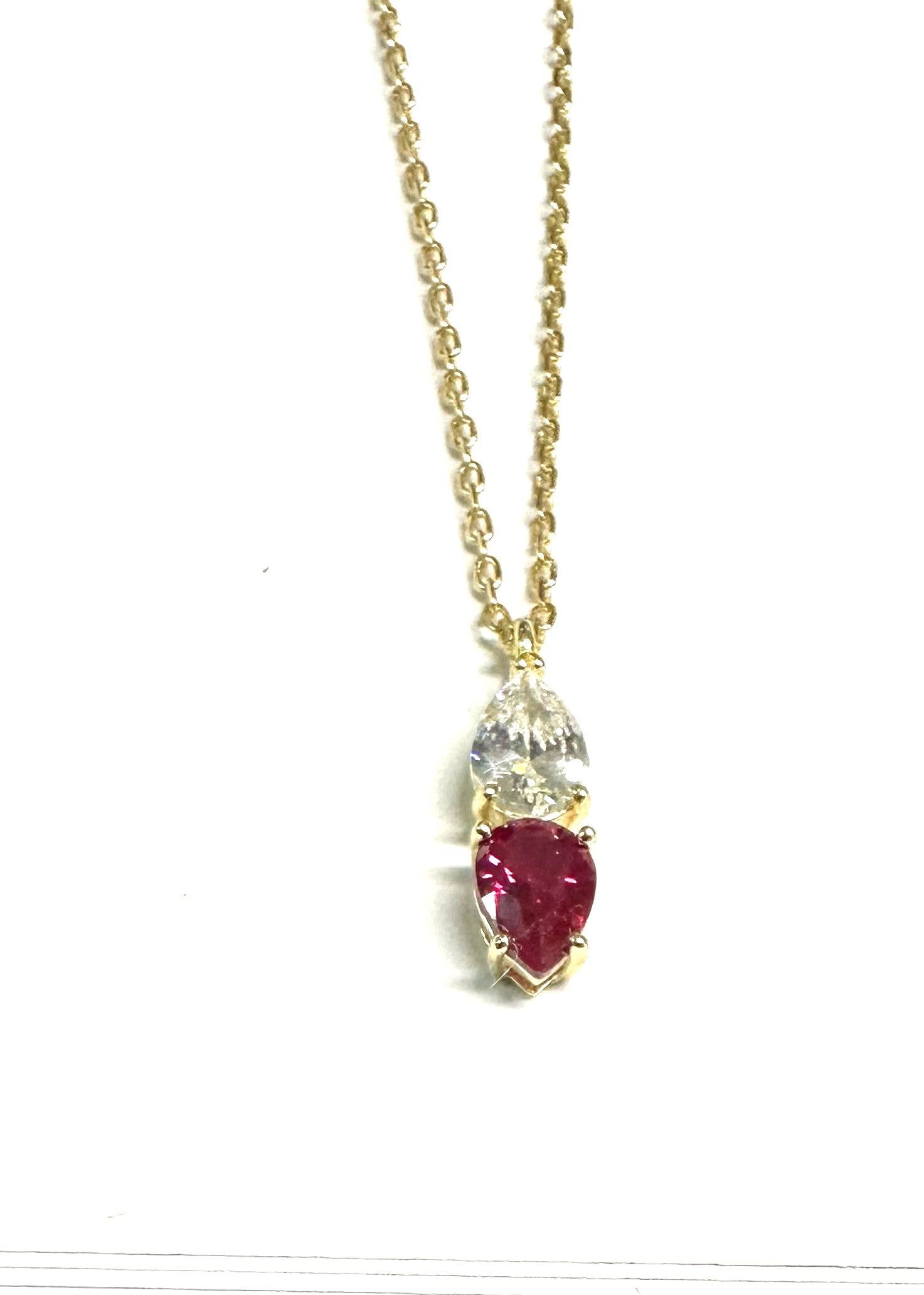Yellow Plated Silver Ruby & White CZ Necklace