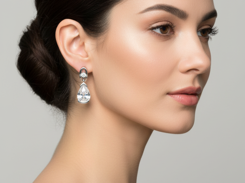 White Cubic Zirconia Silver Earring