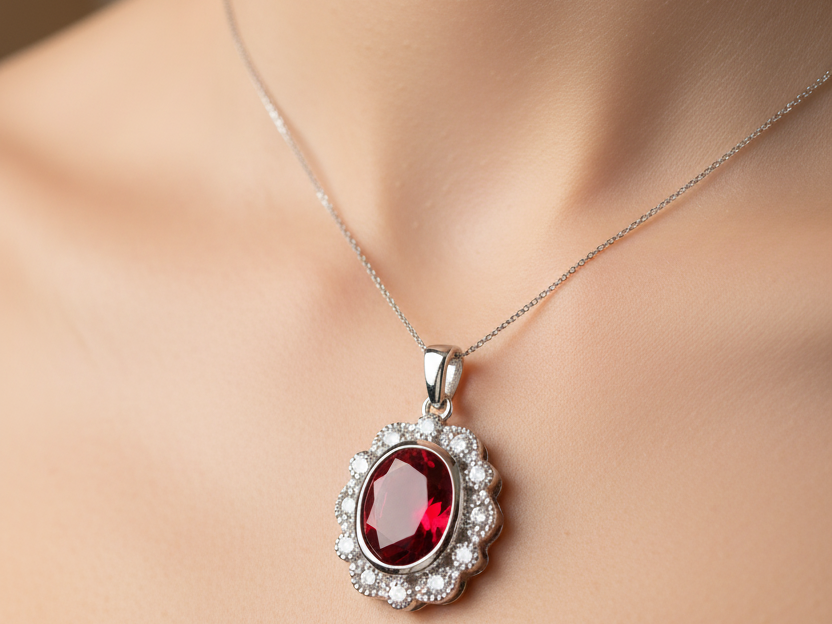 A Ruby & White Cubic Zirconia Pendant.