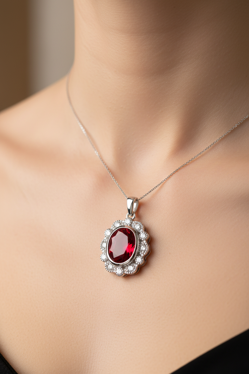 A Ruby & White Cubic Zirconia Pendant.