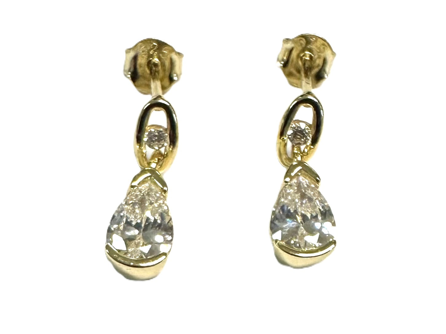 Yellow Plated White Cubic Zirconia Silver Earring