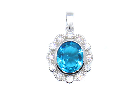 A Aquamarine & White Cubic Zirconia Pendant.