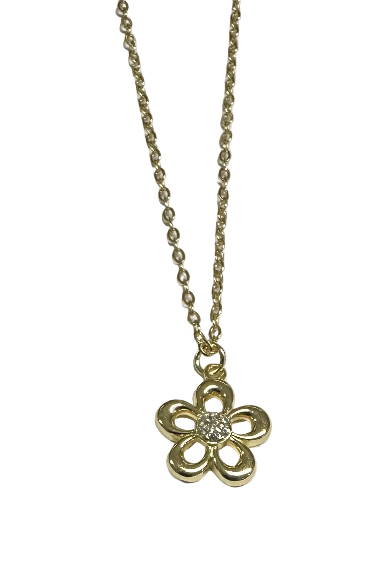 A Yellow plated Silver White CZ Flower Design Necklace