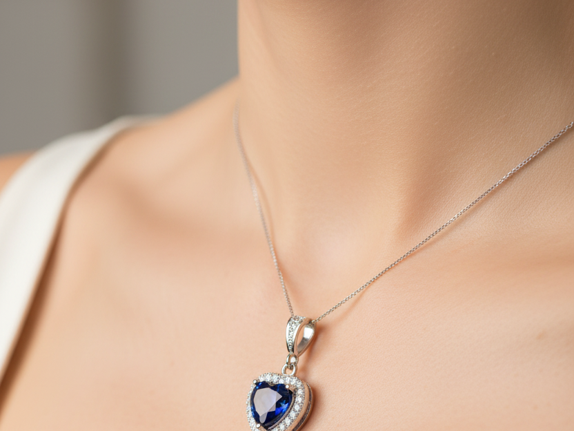 A Sapphire & White Cubic Zirconia Pendant.
