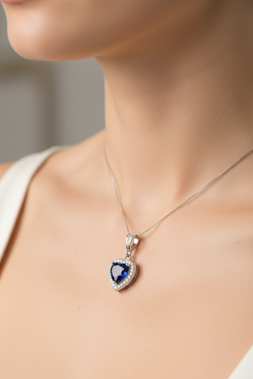 A Sapphire & White Cubic Zirconia Pendant.