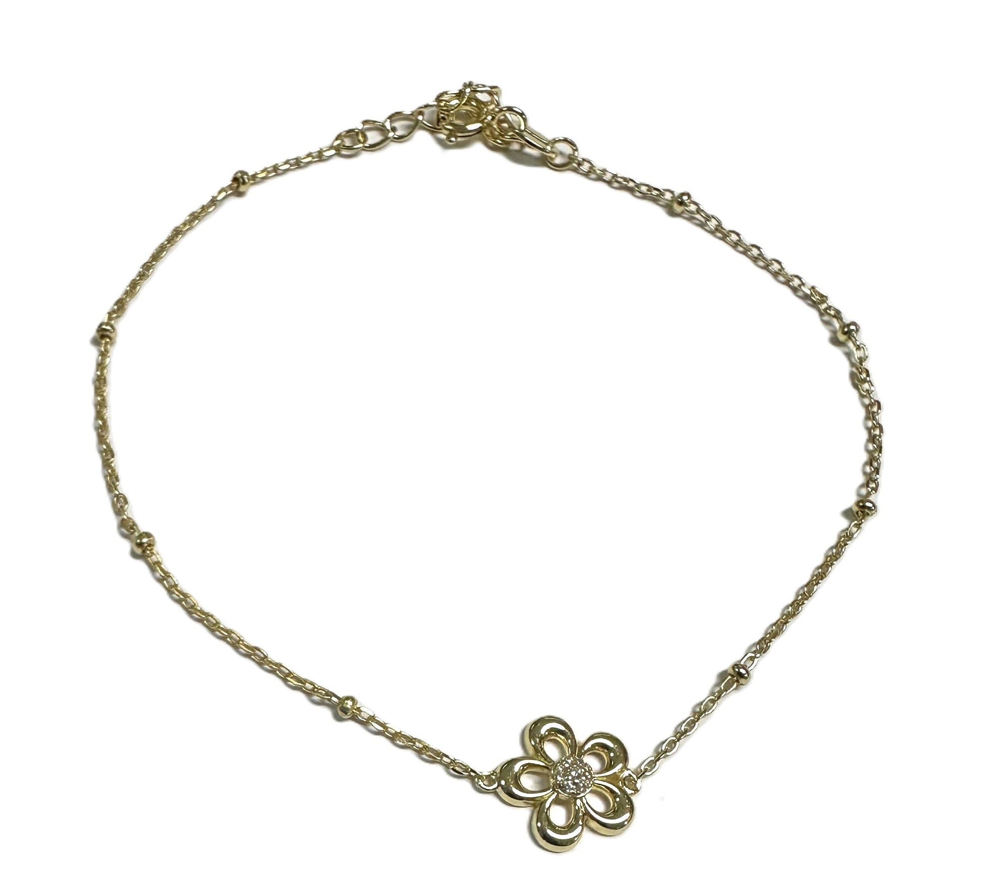 A Yellow plated Silver White CZ Flower Design Necklace