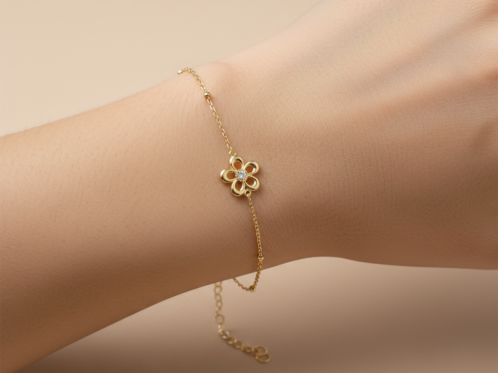 Yellow Plated Silver Cz Stone Set Flower Design Bracelet